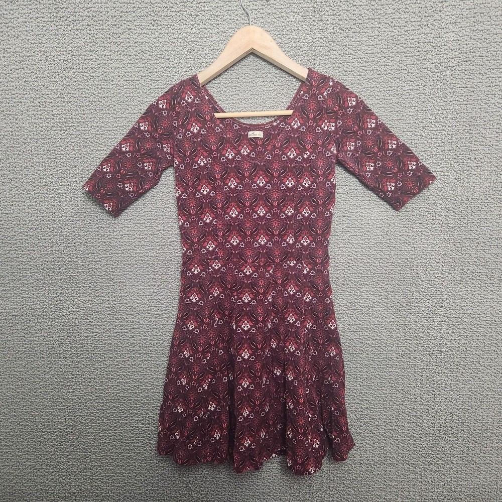 HOLLISTER Women's Burgundy Floral V-Neck A-Line Short Dress Size S